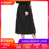 sdeer 圣迪奥面料拼接个性创意贴袋撞色英文装饰长裙S18461170