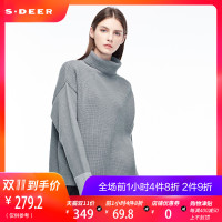 sdeer圣迪奥面料拼接设计立体针织纹理落肩袖型针织衫S18463593