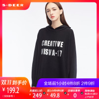 sdeer圣迪奥2018冬新款撞色字母印花连帽A字连帽针织衫S18463584