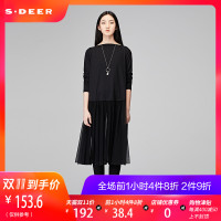 sdeer圣迪奥2018冬装优雅纱网拼接A字大摆长袖连衣裙S17481212