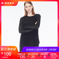 sdeer圣迪奥女装简约纯色宽松开衩前后摆粗棒针织衫