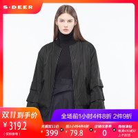 sdeer圣迪奥休闲酷感罗纹领口多层次设计感袖子短款外套