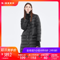 sdeer圣迪奥2018冬装新款简约方领口袋中长款防风羽绒服