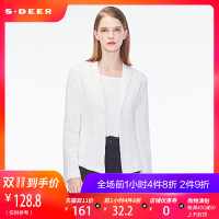 sdeer圣迪奥肌理艺文绣花平驳翻领圆摆休闲棉麻西装外套