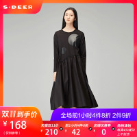 sdeer圣迪奥2018秋装设计感波点拼接宽松长袖连衣裙女