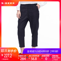 sdeer 圣迪奥2018冬装新款简约英伦条纹松紧抽绳九分裤
