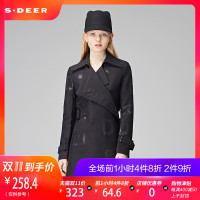 sdeer圣迪奥秋装字母印花系腰斜襟翻领中长款风衣外套