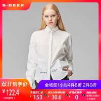sdeer圣迪奥2018秋装休闲文艺白色字母印花翻领A字衬衫S17380557