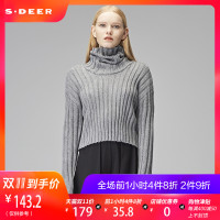 sdeer圣迪奥2018秋装宽松纯色花样针织高领短款针织衫女