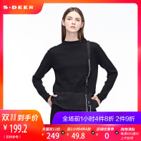sdeer圣迪奥2018秋冬新款撞色英文飘带拼接打底基础毛衣S18463598