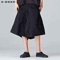 sdeer圣迪奥2018秋装简约酷黑不规则OL透气苎麻半身裙女