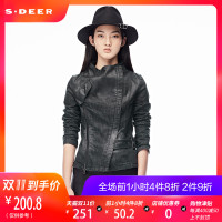 sdeer圣迪奥2018秋装帅气占领拉链做旧磨白短款牛仔外套