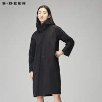 sdeer圣迪奥2018秋装翻领连帽茧型休闲长款风衣外套女