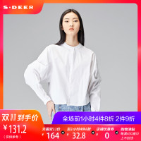 sdeer圣迪奥2018秋装打底上衣圆领蝙蝠袖长袖白色衬衫女