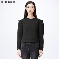 sdeer圣迪奥秋装飞边袖设计纯色短款挺廓长袖卫衣外套