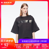sdeer圣迪奥女装2018秋装套头圆领贴布中袖拉链卫衣外套