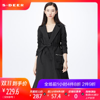 sdeer圣迪奥2018秋装先锋酷感翻领口袋腰带长款风衣外套