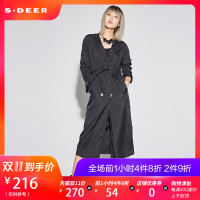 sdeer圣迪奥2018女装气质平驳领口腰部系带长款披风外套S18181802