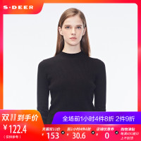 sdeer圣迪奥女装2018秋装修身抽丝破缺圆领针织衫毛衣