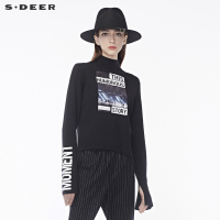 sdeer圣迪奥2018冬装印花撞色前短后长半高领针织衫S18463585