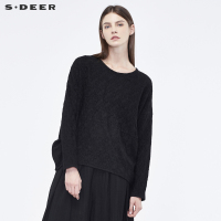 sdeer圣迪奥女装复古朴素抽象凸绣圆领套头长袖T恤S17480228