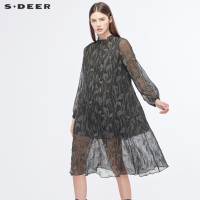 sdeer圣迪奥2018冬装复古肌理质感飘逸灵动长款连衣裙S17461231