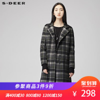 sdeer圣迪奥2018冬装学院风格纹翻领长款毛呢大衣外套女S17461811