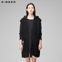 sdeer圣迪奥2018冬装贴布连帽无袖长款马夹背心