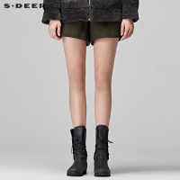 sdeer圣迪奥2018冬休闲纯色中腰A字毛呢阔腿短裤S17480966