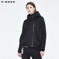 sdeer圣迪奥时尚肌理质感个性流畅剪裁茧型连帽女式外套S17882218
