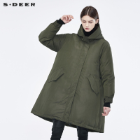 sdeer旗舰店2018秋冬新款军绿A字白鸭绒中长款羽绒服女S18462416