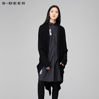 sdeer圣迪奥2018冬装粗针宽松蝙蝠袖中长款披肩针织开衫