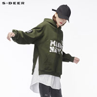 sdeer圣迪奥拼接撞色英文布贴装饰抽绳连帽卫衣S1