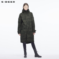 sdeer 圣迪奥休闲酷感迷彩层次下摆长款连帽大衣S18461873