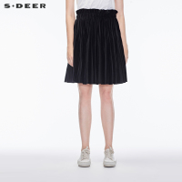 sdeer 圣迪奥女装冬甜美俏皮荷叶腰身褶裥纯色半身短裙S17481369