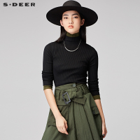 sdeer圣迪奥女装竖纹肌理撞色拼接打底针织衫S17483552