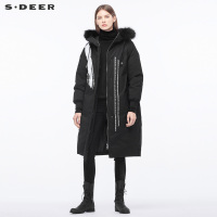 sdeer圣迪奥2018冬装新款撞色英文条纹高领连帽羽绒服女S18462412