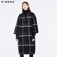 sdeer圣迪奥2018冬装新款英伦格纹羊毛呢外套S17461895