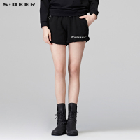 sdeer圣迪奥女装冬时尚街头风字母刺绣松紧系腰短裤S17480967