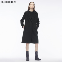 sdeer圣迪奥2018冬装新款撞色绣花基础双面呢毛呢大衣S18461865