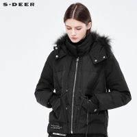 sdeer圣迪奥2018冬装毛领连帽飘带宽松保暖短款羽绒服S17482411