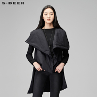 sdeer圣迪奥2018冬装简约酷黑连帽占领前短后长背心马甲
