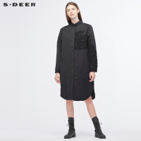 sdeer圣迪奥复古质感文艺绣花简约方领工装风长款羽绒服