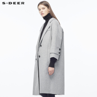 sdeer圣迪奥女装简约平驳领插肩袖H型长款大衣S18461874