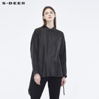 sdeer圣迪奥2018冬装新款不规则下摆腰部系带翻领衬衫女S18460502
