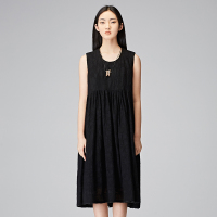 sdeer圣迪奥复古典雅斑驳印记褶裥装饰无袖背心连衣裙S17481223