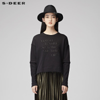 sdeer圣迪奥2018冬装简约圆领字母刺绣落肩休闲长袖T恤S17480237