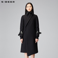 sdeer圣迪奥女装帅气不规则底摆精致方领假两件大衣外套