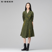 sdeer圣迪奥女冬装休闲简约裁剪拼接毛边装饰风衣外套S17481710