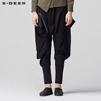 sdeer圣迪奥2018冬装简约街头搭片不规则哈伦休闲长裤女S17480875